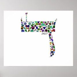 Póster Carta hebrea DALET hecha con piedras preciosas