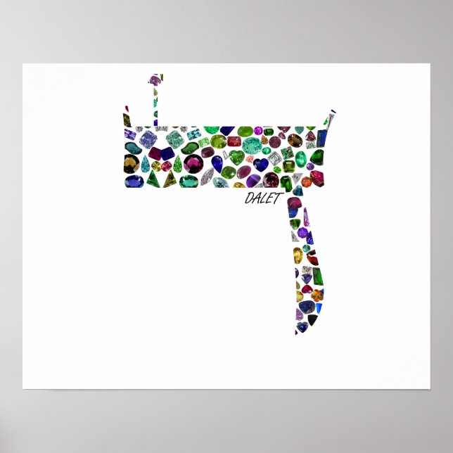 Póster Carta hebrea DALET hecha con piedras preciosas (Frente)