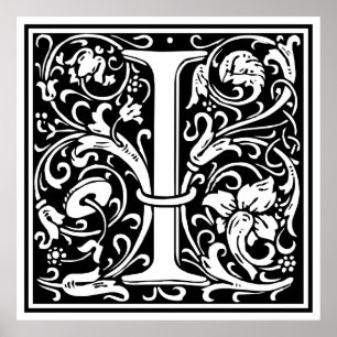 Póster Carta I Monograma medieval Art Nouveau