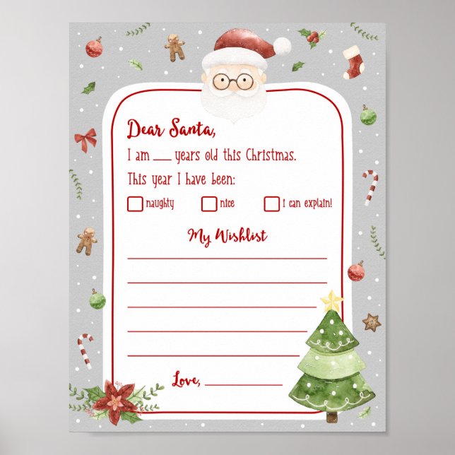 Póster Carta lista de deseos de navidades (Frente)