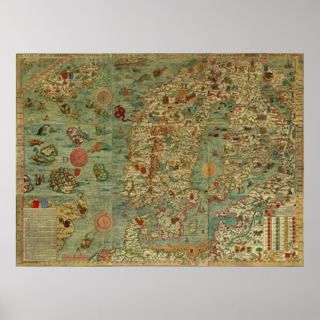 Póster Carta Mapa de Escandinavia de Olaus Magnus (Frente)