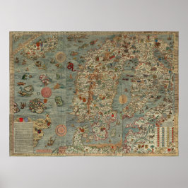 Póster Carta Marina - Mapa de criaturas antiguas del mund