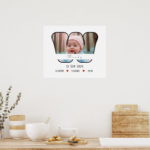 Póster Carta personalizada para bebé W con cartel de bord