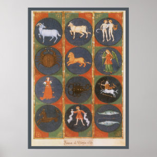 Póster Carta Zodiacal Astrológica Celestial Antigua, 1475