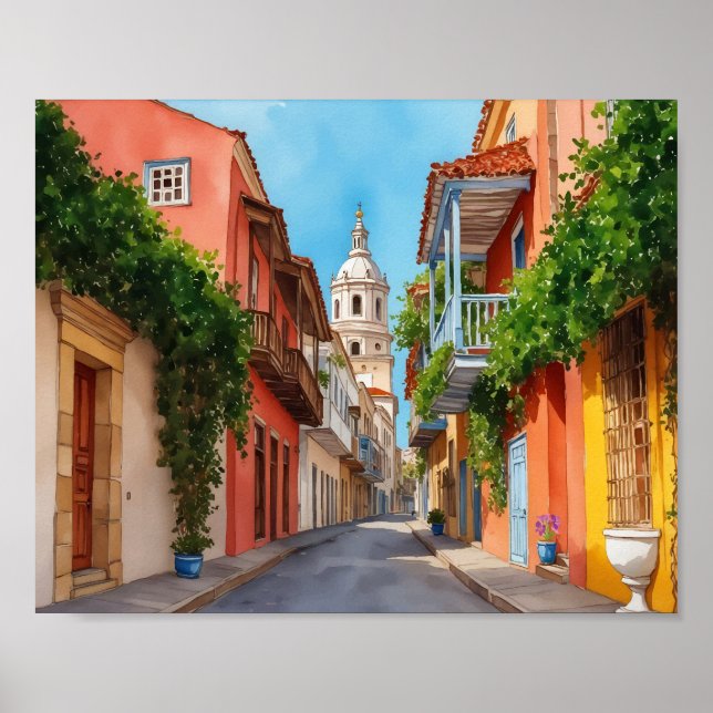 Póster Cartagena Colombia Acuarela (Frente)