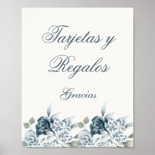 Póster Cartas azules florales y regalos boda español