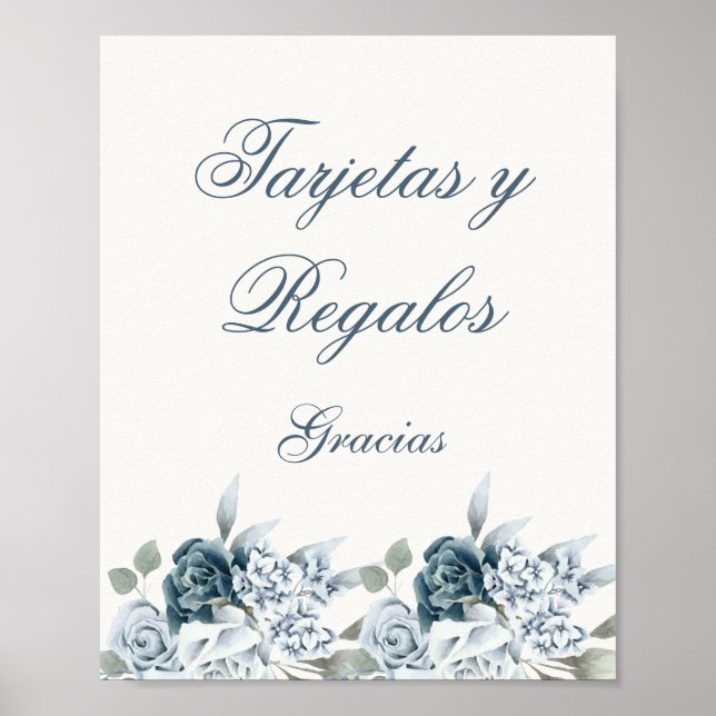 Póster Cartas azules florales y regalos boda español (Frente)