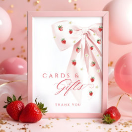 Póster Cartas Baby Shower de fresas y Rótulo de mesa de r