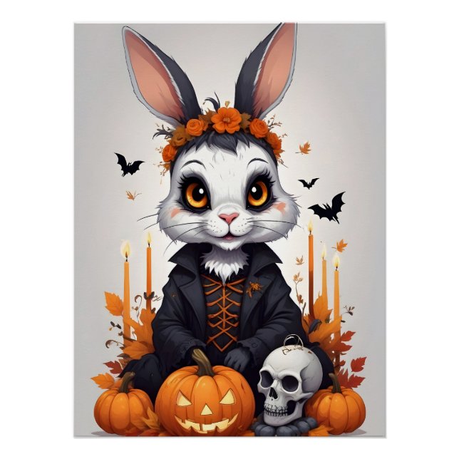 Póster Cartas de animales divertidas de conejo Halloween (Anverso)