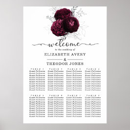 Póster Cartas de asiento de bodas elegantes con flores de