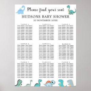 Póster Cartas de Asientos para Baby Shower de Dinosaurio