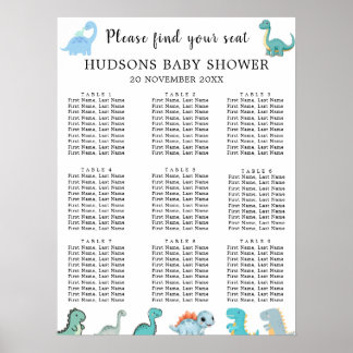 Póster Cartas de Asientos para Baby Shower de Dinosaurio 