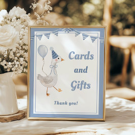 Póster Cartas de cumpleaños y regalos de niño azul y blan