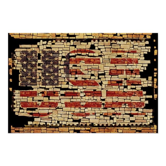 Póster Cartas de Estados Unidos y bandera estadounidense  (Anverso)
