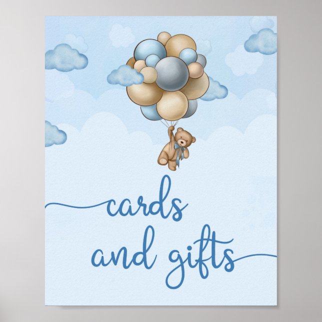 Póster Cartas de globo azul marrón de oso de peluche y se (Frente)