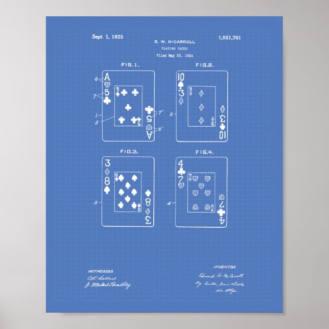 Póster Cartas de juego 1925 Patent Art Blueprint (Frente)