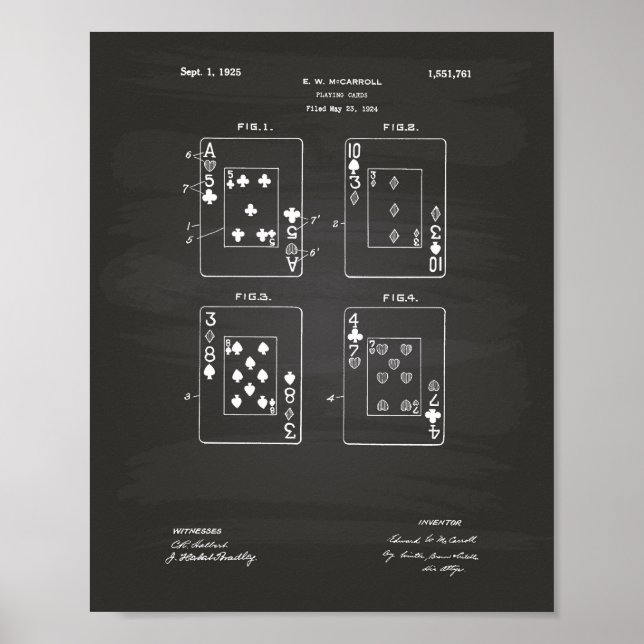 Póster Cartas de juego 1925 Patent Art Chalkboard (Frente)