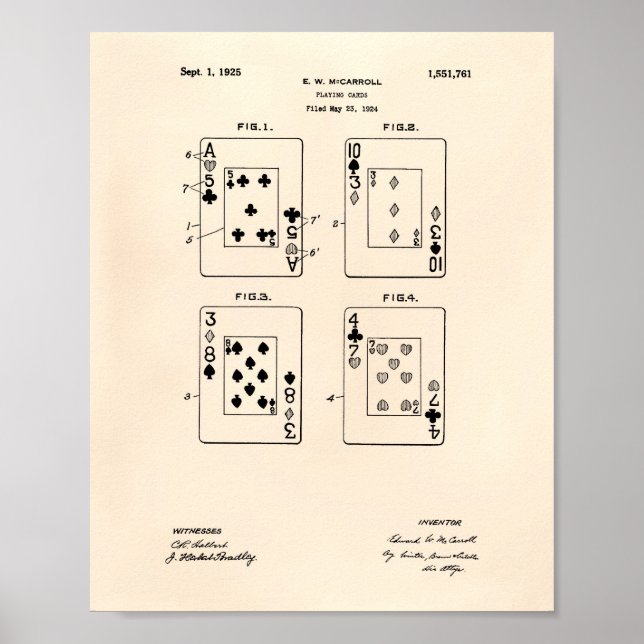 Póster Cartas de juego 1925 Patent Art Old Peper (Frente)