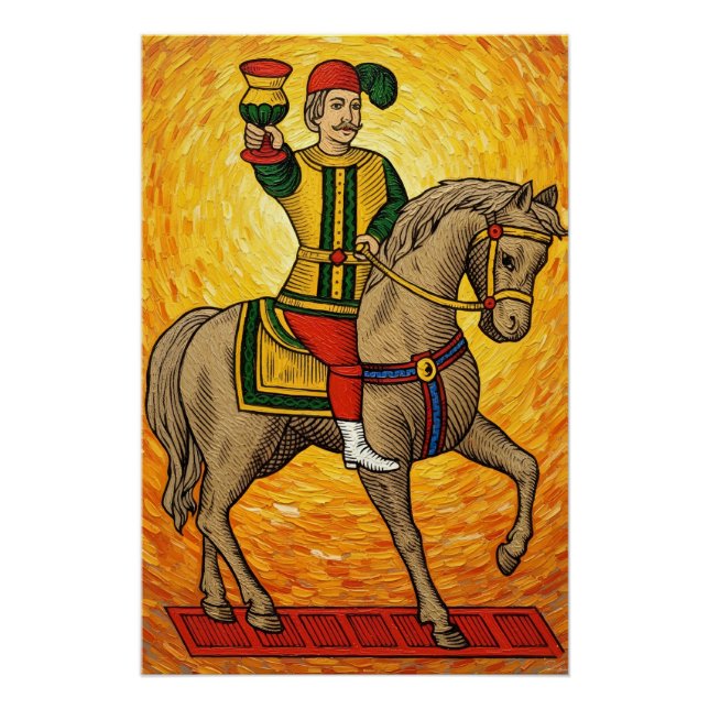 Póster Cartas de juego italianas - Caballero de Copas, Sc (Anverso)