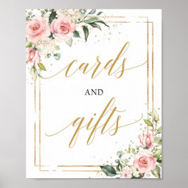 Póster Cartas de oro floral rosadas de boho y señalizació