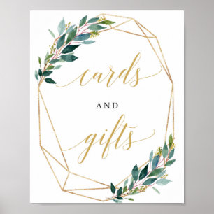 Póster Cartas de oro y regalos de eucalipto verde