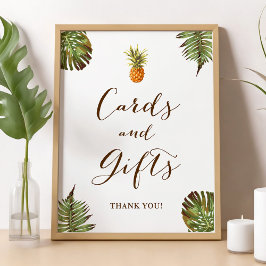 Póster Cartas de piña de hojas tropicales y Rótulo de reg