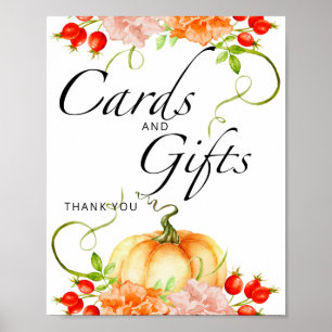 Póster Cartas florales de calabaza y signos de regalo