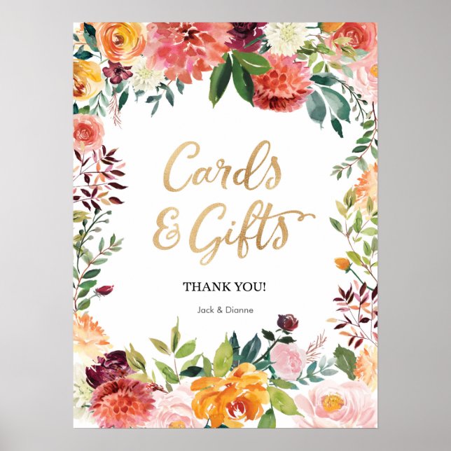 Póster Cartas florales y fiesta de regalos (Frente)