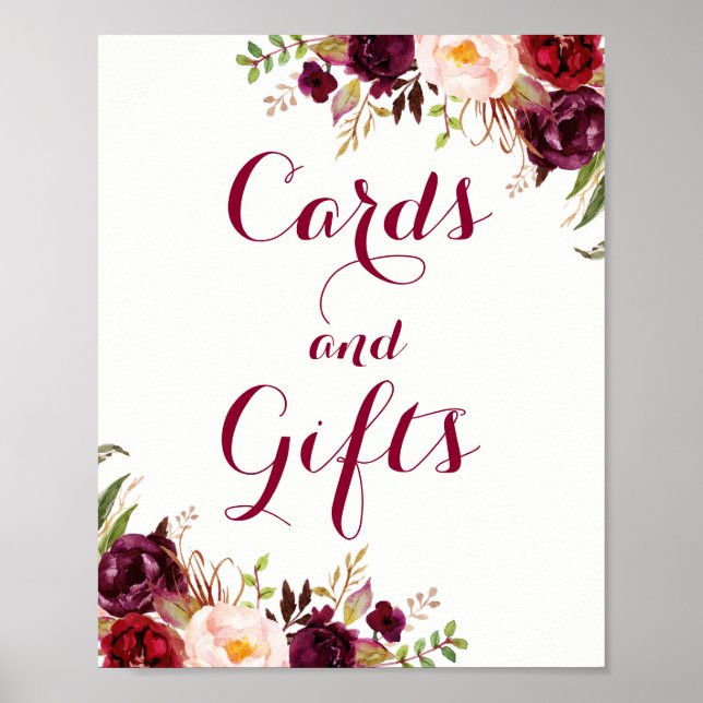 Póster Cartas Florales Y Regalos De Borgoña Poster Boda (Frente)