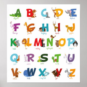 Póster Cartas ilustradas de colores en los alfabetos anim