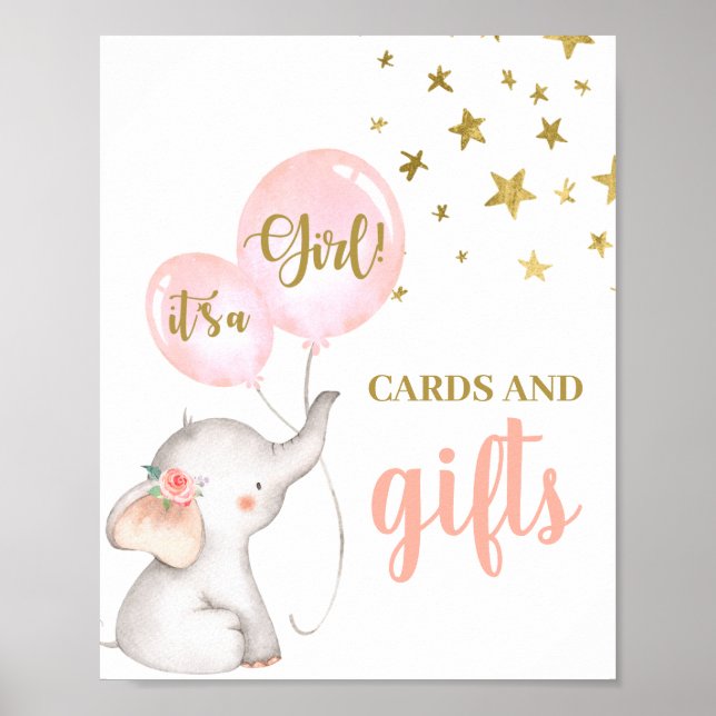 Póster Cartas para elefantes Chicas de Baby Shower y letr (Frente)