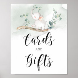 Póster Cartas verdes de follaje para elefantes y señaliza