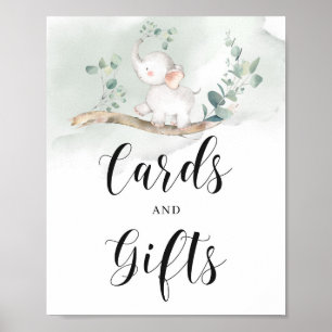 Póster Cartas verdes de follaje para elefantes y señaliza