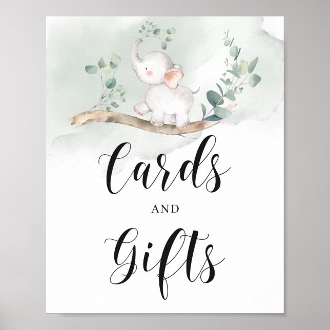 Póster Cartas verdes de follaje para elefantes y señaliza (Frente)