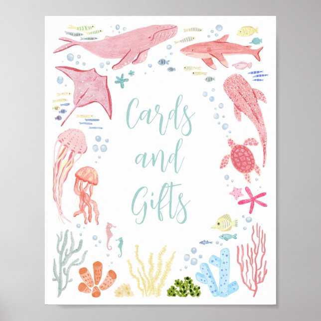 Póster Cartas y regalos bajo el Rótulo de animales marino (Frente)