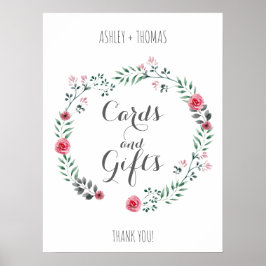 Póster Cartas y regalos Boda caligrafía floral