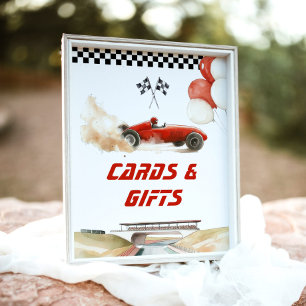Póster Cartas y regalos coche de carreras rojas Fiesta de