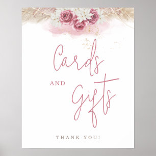 Póster Cartas y regalos de Baby Shower del Boho Rosa Trop