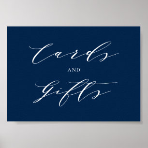 Póster Cartas y regalos de boda azul en escritura minimal