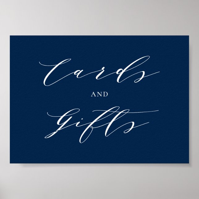 Póster Cartas y regalos de boda azul en escritura minimal (Frente)