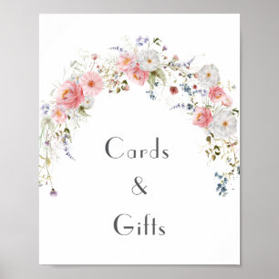 Póster Cartas y regalos de boda blanca rosada en el arco 