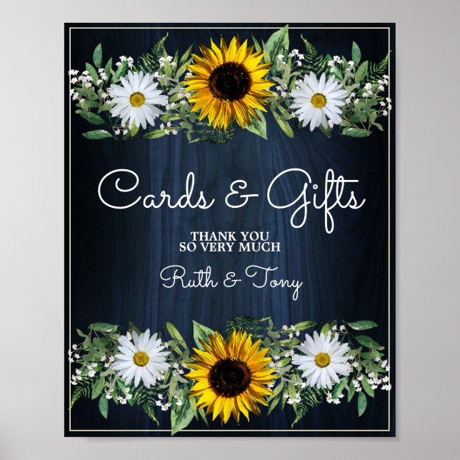 Póster Cartas y regalos de boda de girasol azul de la Mar (Frente)