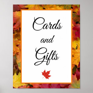 Póster Cartas y regalos de boda de hojas de otoño