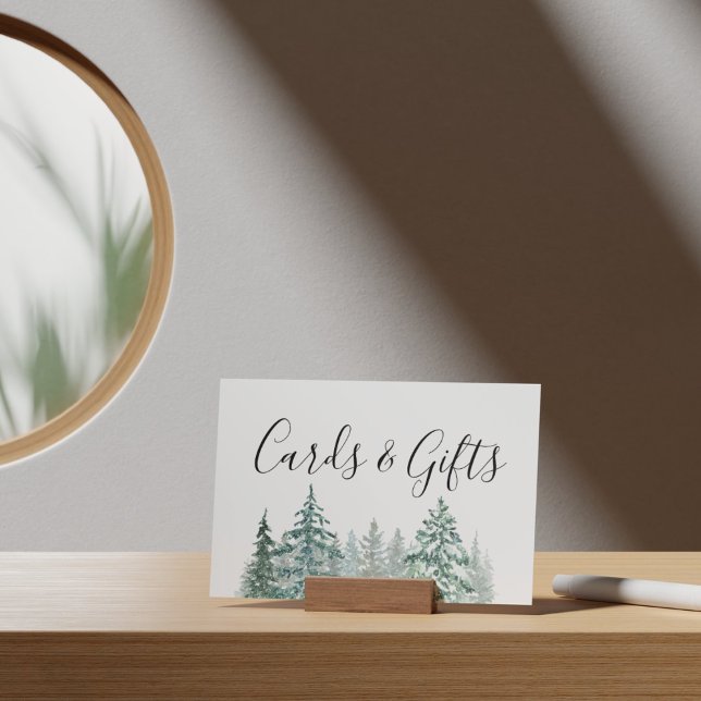 Póster Cartas y regalos de bodas botánicas de árboles (Winter Rustic Pine Trees Lantern Botanical Wedding Party Supplies)