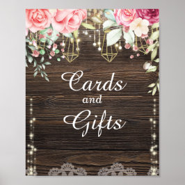 Póster Cartas y regalos de bodas florales de madera rústi