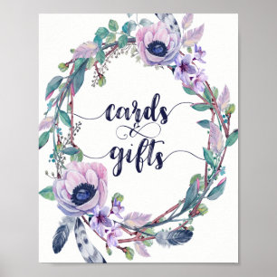 Póster Cartas y regalos de Boho Feather & Floral Wreath W