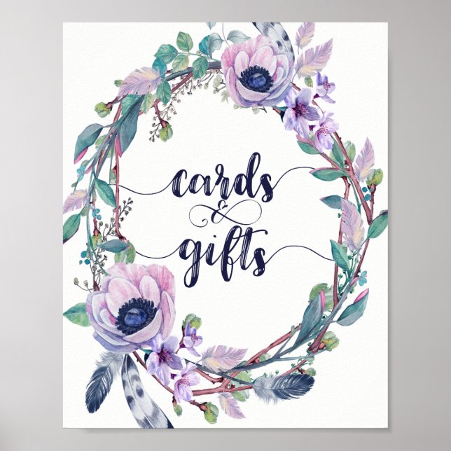 Póster Cartas y regalos de Boho Feather & Floral Wreath W (Frente)