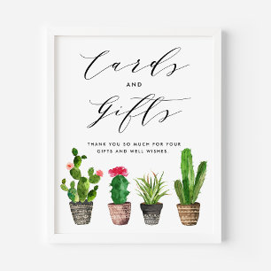 Póster Cartas y regalos de cactus con manchas de agua de