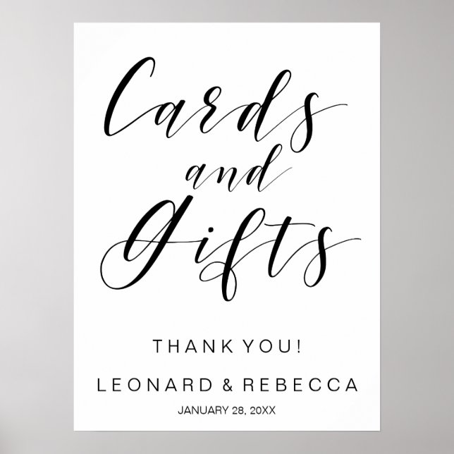 Póster Cartas y regalos de caligrafía en blanco y negro (Frente)