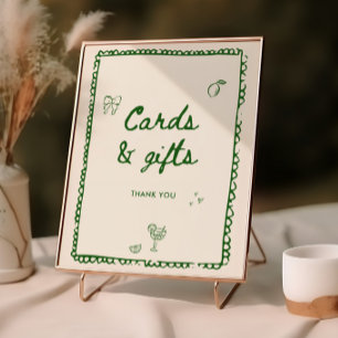 Póster Cartas y regalos de mano verde de estilo italiano